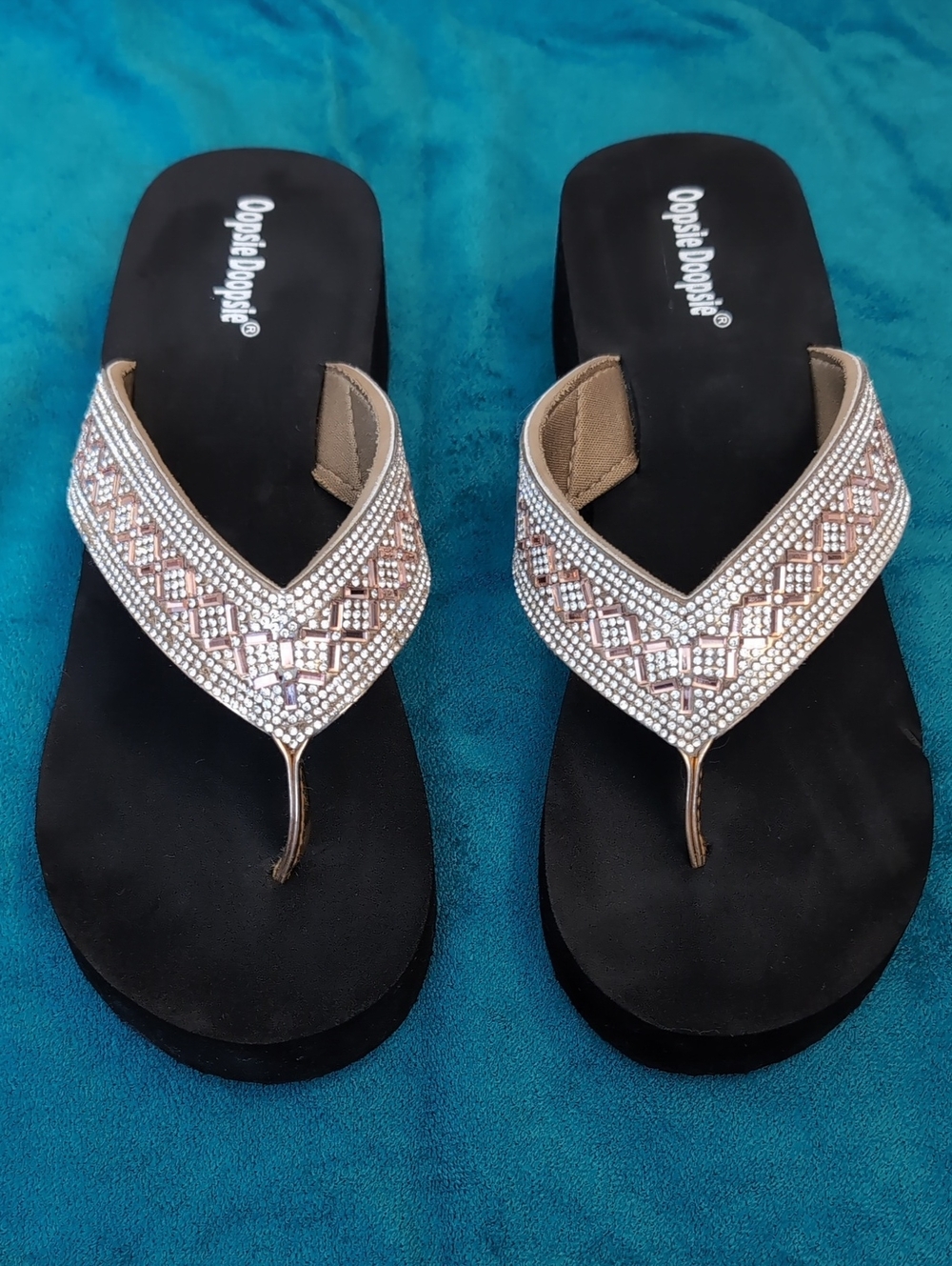 Oppsie Doopsie Women's Rose Gold Embellished Wedge Sandals W10